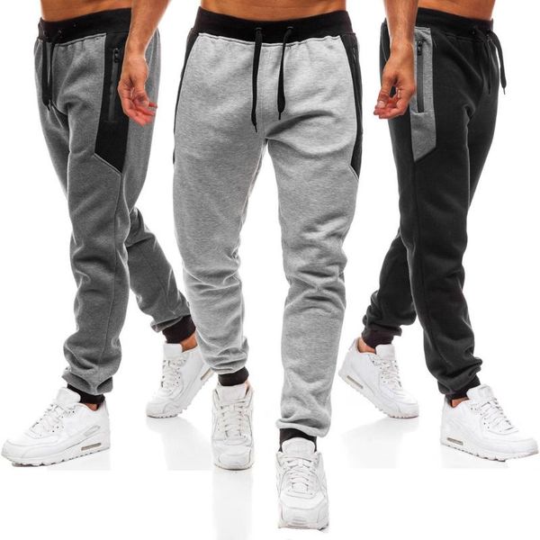 

men's pants men splicing printed overalls pocket sport work trouser pantalones hombre streetwear joggers sweatpants pantalon homme, Black