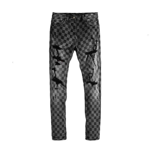 

black high street ripped am jeans pants men slim fit small leg, Blue