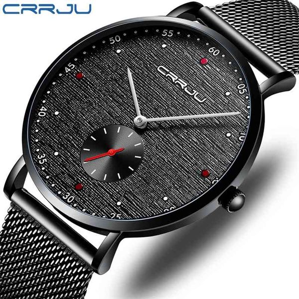 

relogio masculino crrju men watch luxury business waterproof slim mesh quartz wristwatch fashion military sport male clock 210517, Slivery;brown