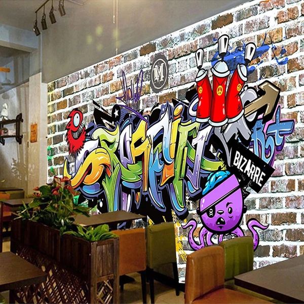 Foto feita sob encomenda 3d pintados à mão rua graffiti tijolo mural ktv bar café restaurante cartaz decor decoração parede papel de parede