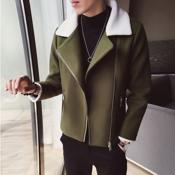 

men's trench coats korean men's lamb wool short coat, thin thick rain autumn 2021, Tan;black