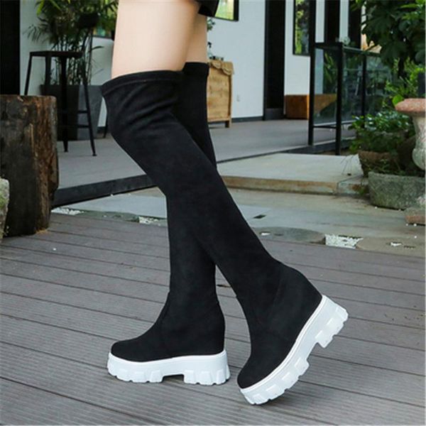 

boots 2021 female high leg fashion hidden heel woman long boot warm plush thigh for women winter platform shoes black