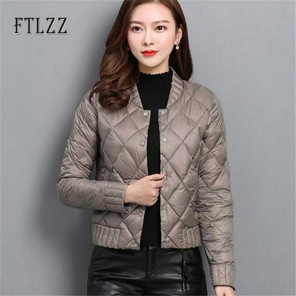 Feminino Plus Size Duck Down Jacket Outono Inverno Causal Inverno Único Breasted Ultra Light Parka Mujer Mulheres Outwear Casacos Curtos 210525