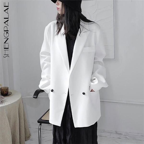 Minimalist Blazer kadın Bahar Çentikli Kruvaze Büyük Boy Uzun Kollu Katı Renk Suit Ceket 5B387 210427