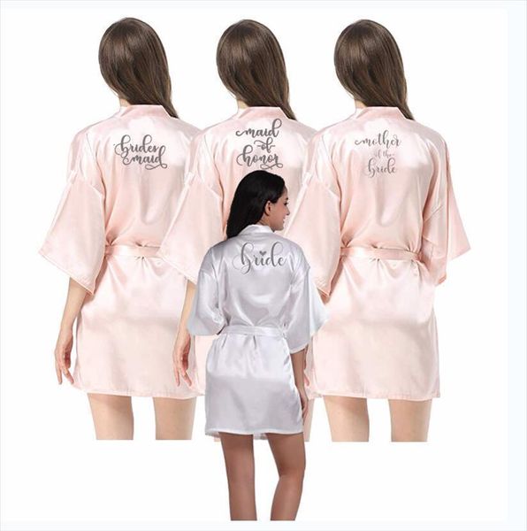 

pink robe silver writing kimono womens sleepwears bachelorette party pajamas wedding bridesmaid mother sister of the bride groom robes, Black;red