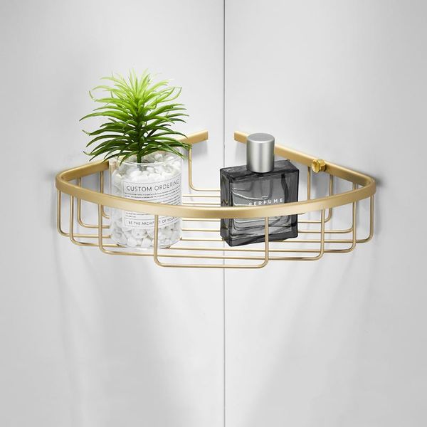

brushed gold bathroom rack wall mounted shower organizer storage double tier corner basket accessories shelves