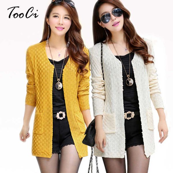 

long spring cardigan with pockets female sleeve knitted s feminino plus size pink sueter mujer 210922, White;black