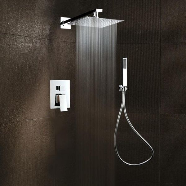 

modern square chrome rain shower head faucet with hand sprayer mixer bathroom set valve tap sets