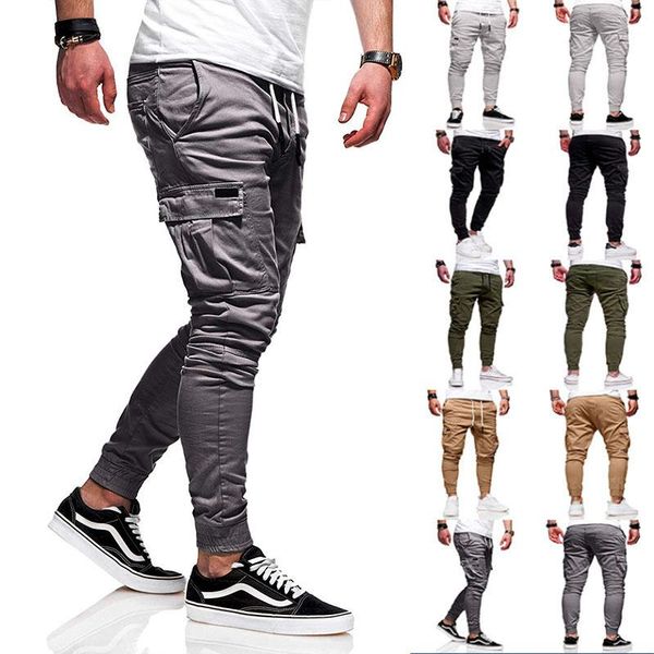 

men's tracksuits 2021 european and american simple casual loose thin belt young men trousers, Gray