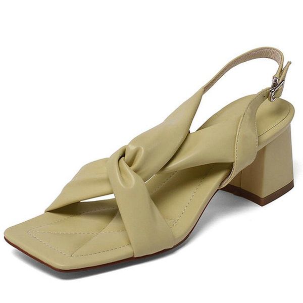 

sandals shoes woman 2021 summer genuine leather women's platform office lady thick high heels pumps female beige yellow blue, Black