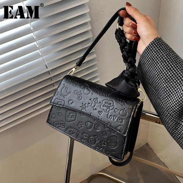 

evening bags [eam] women pattern printing square pu leather flap personality all-match crossbody shoulder bag fashion tide 2021 18a3798