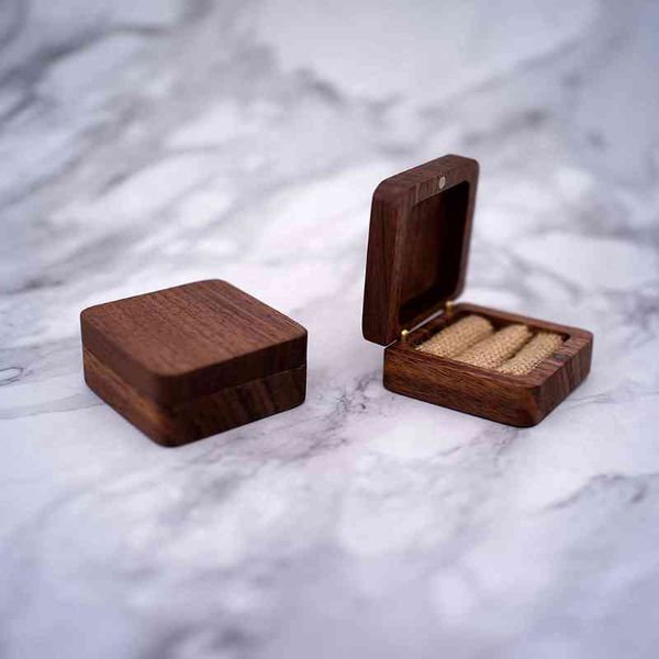 

walnut wood jewelry engagement ceremony storage proposal portable holder rustic wedding ring box, Black;white