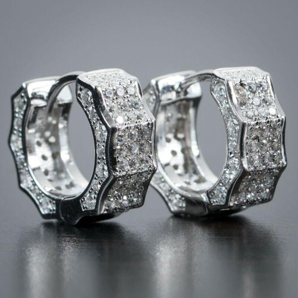 Orecchini a cerchio maschili fatti a mano Micro pavimenta zirconi Orecchini da sposa in argento sterling 925 per uomo Donna Gioielli hiphop Huggie