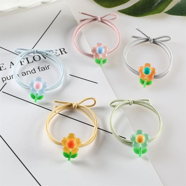 

flower hair bands temperament elastic rubber band ponytail holder gum for hair ties scrunchies hairband hair rope for women girl, Pink