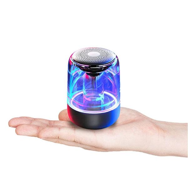 

portable bluetooth wireless speaker led light transparent luminous subwoofer tws 6d surround hifi stereo speakers