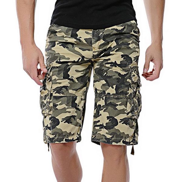 

plus size men camouflage printed shorts military army cargo drawstring pants male casual loose knee length trousers with pocket men's, White;black