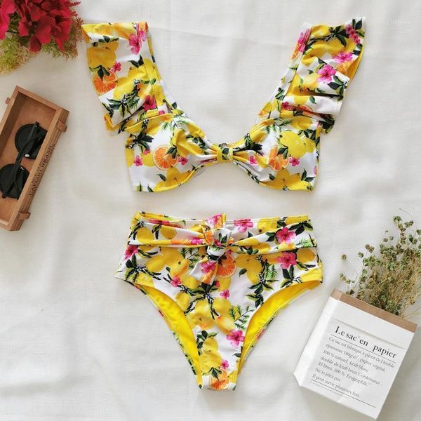 

bikini brazilian swim suit swimwear women bathing suits two piece set summer ruffled high waist swimsuit women's, White;black