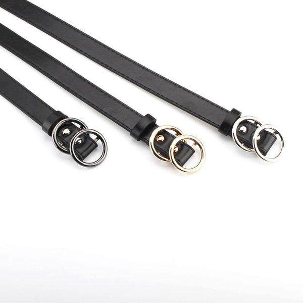 

belts waist for women fashion metal double ring leather strap punk waistband dress jeans corset belt decoration accessory, Black;brown