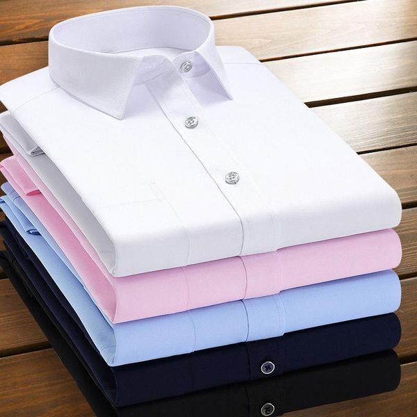 

men's short sleeve elastic shirt slim fit formal work clothes embroidered logo wholesale casual shirts, White;black