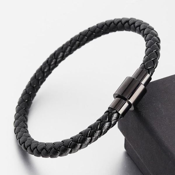 

charm bracelets classic trend black simple design woven twisted leather bracelet for men's casual daily workwear accessories, Golden;silver