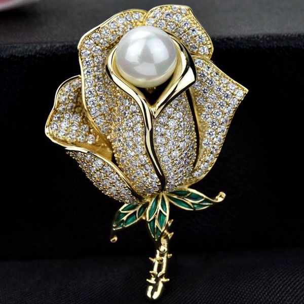 

pins, brooches zlxgirl classic rose flower wedding brooch pins jewelry metal copper cubic zircon corsage nice men's clothing, Gray