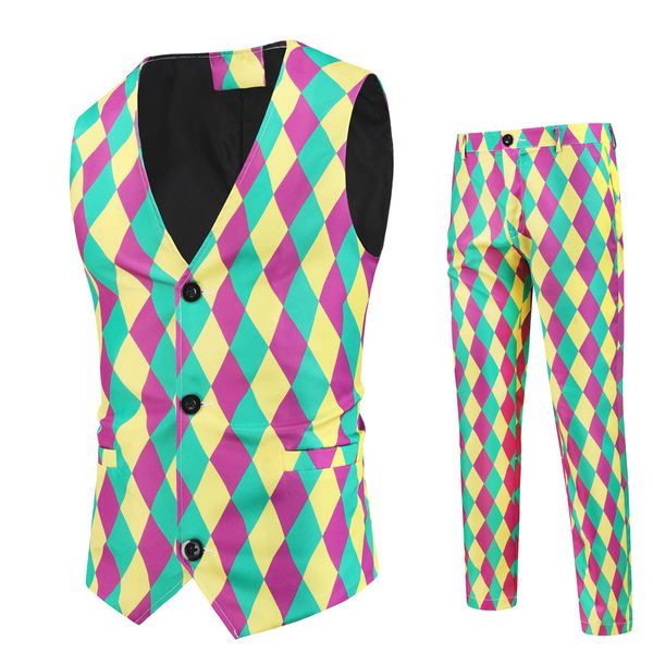 

new design mens printed vest suit pants formal wear wedding suit vest men's, Black