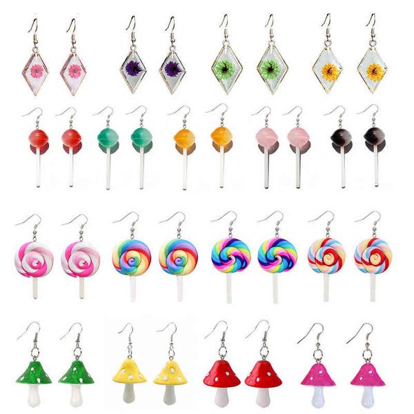 Damen Harz Lollipop Kinderjewelry Benutzerdefinierte Handmade Niedliche Mädchen Regenbogen Süßigkeiten Geschenk Pilz Ohrringe G220312