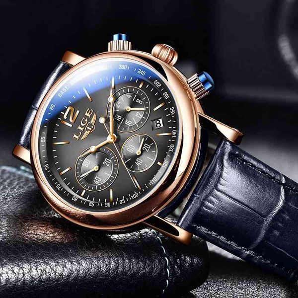 

lige luxury business watches quartz men's watches leather strap 30atm waterproof fashion men's watch clock relogio masculino 21051, Slivery;brown
