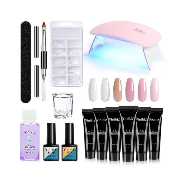 

nail gel poly set 6w led lamp full manicure quick extension kit builder polygels for nails tool, Red;pink
