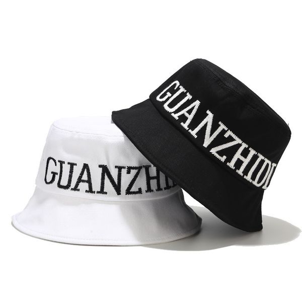 

new embroidered fisherman's children's fashion versatile leisure sunscreen hat autumn and winter sunshade bucket hat black basin, Yellow