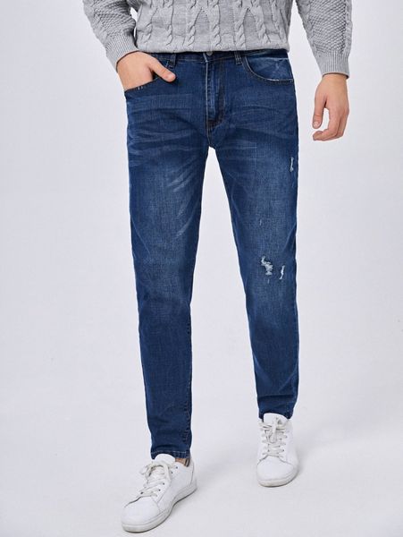 

men ripped cat whisker jeans c62y#, Blue