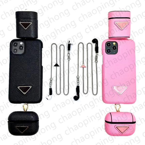 Designer Custodia per cellulare da 3 pezzi per iPhone 14 Pro Max Custodie i13 i12 i11 Xs XR X 8 7 Plus Shell Protezione per auricolari Occhiali Collana Airpods Pro 2 3 Cover Set di moda di lusso