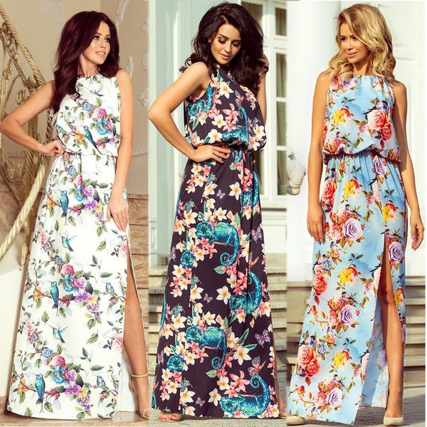 

casual dresses 2021 summer women floral long prom party female clothings boho beach wear dress floor length, Black;gray