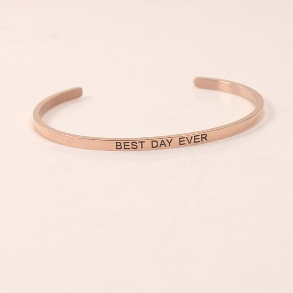 

bangle trendy stainless steel engraved positive inspirational hand imprint ( day ever) message, Black