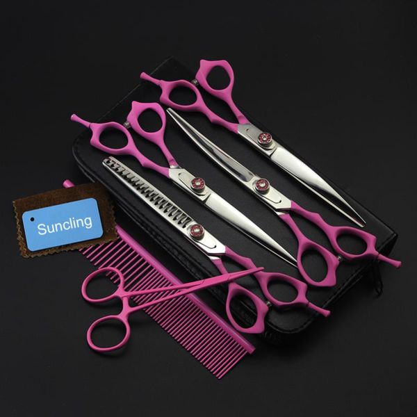 

hair scissors 7 inch pink 440c japanese stainless steel pet dog grooming thinning shears set