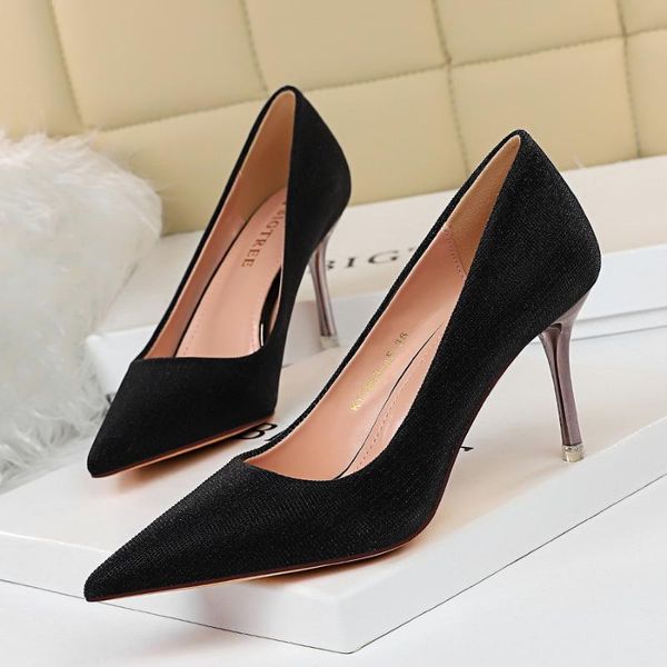 

dress shoes fashion women 7.5cm high heels pumps lady glitter wedding bridal low party valentine silver, Black