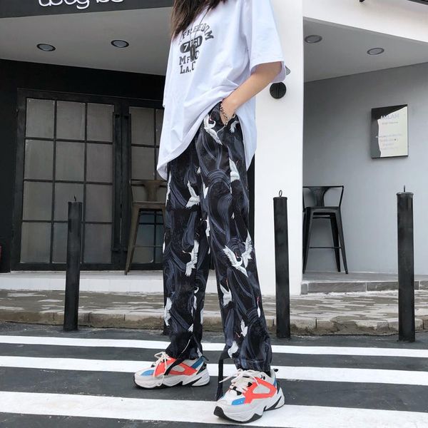 

women's pants & capris korean version of the solid color swan harajuku pocket fashion stretch pantalones street 2021, Black;white