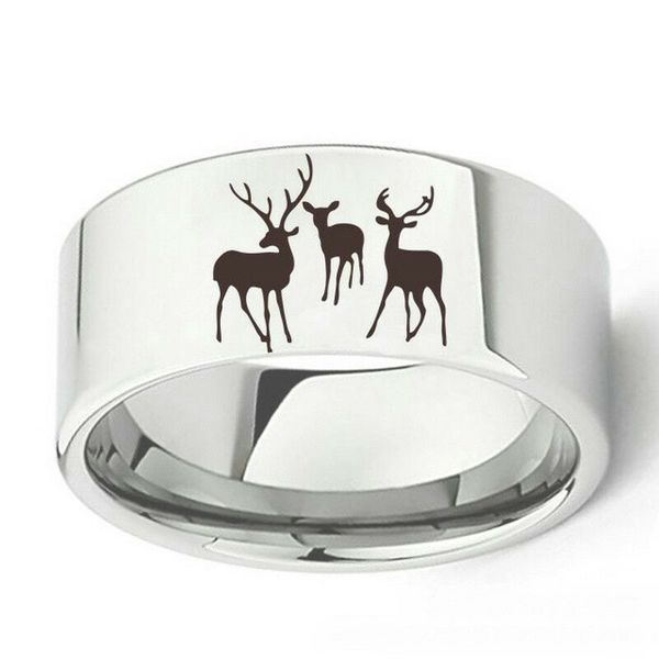 

10mm christmas gifts elk logo band stainless steel silver rings size 6-13