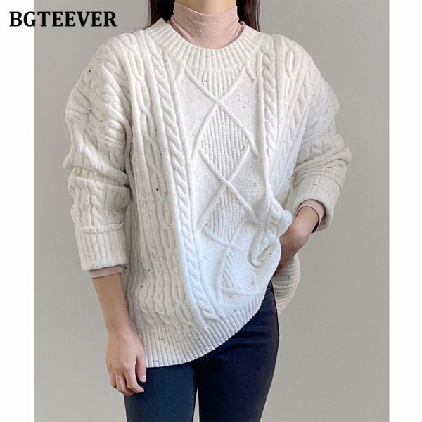 

sweaters thick warm o-neck twisted knitted sweater for women casual full sleeve loose ladies pullover jumpers autumn winter pst6, White;black