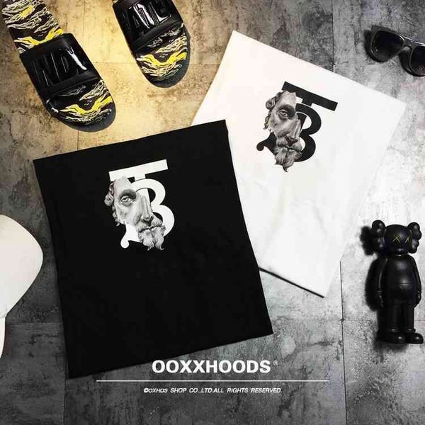 

portrait versatile letter fashion mask black simple and white cotton short sleeve t-shirt