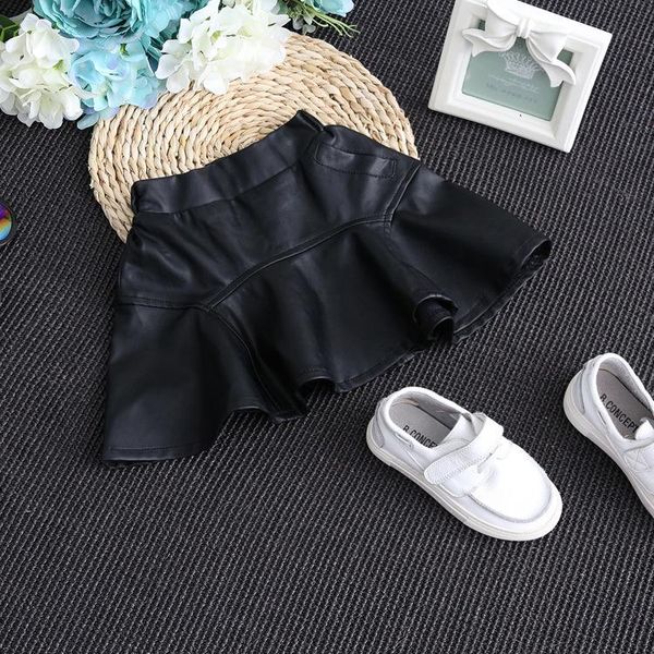 

spring summer baby girls pu skirt 2021 kids fashion children mini toddler bottoms black elastic waist 3 8 years skirts
