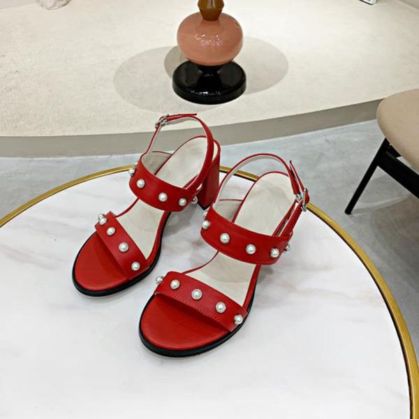 

sandals women peep toe female platform thick high heel 2021 summer ankle strap pearled jewelry decor shoes sandalias, Black