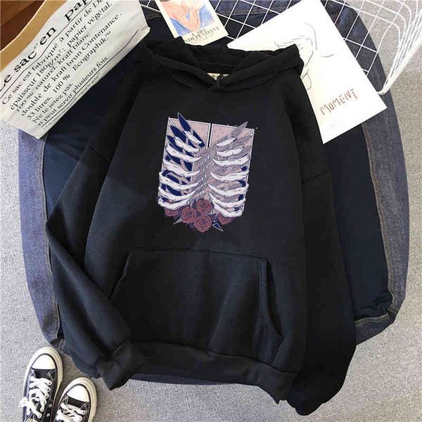 

attack on titan print streetwear oversize loose casual hooded sweatshirt mens comfortable harajuku anime oversize sweatshirts g1214, Black