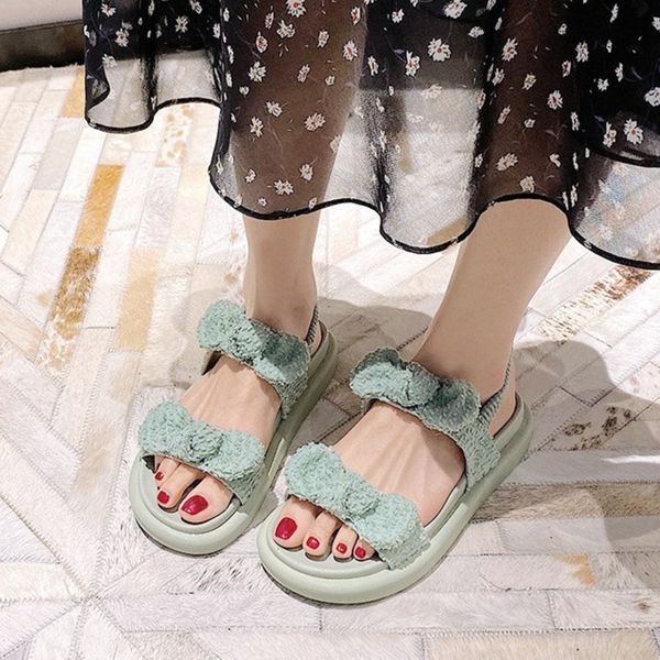 

ankle-wrap korean bow platform sandals 3cm increasing 0053, Black