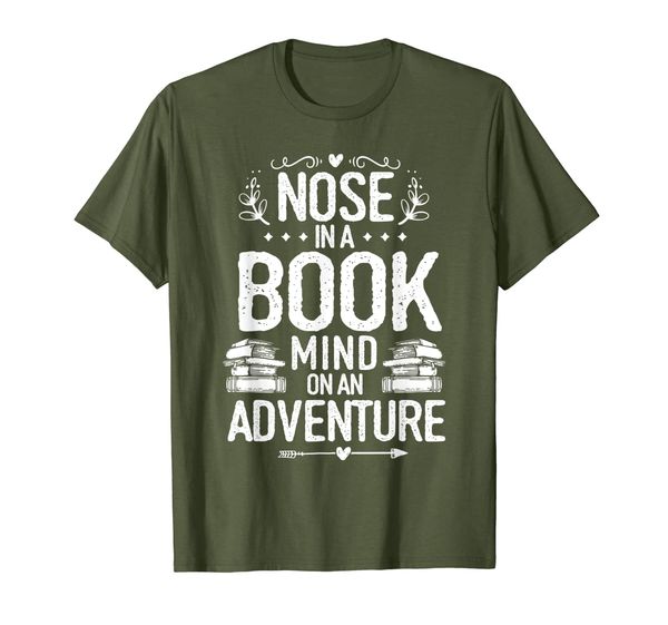 

book lover nose in a book book worm reader reading t-shirt, White;black