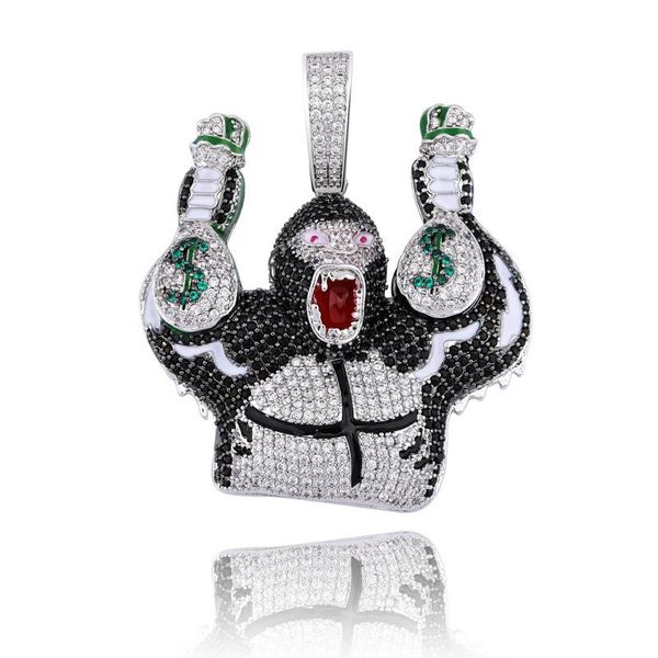 

pendant necklaces dnschic hip hop gorilla take money bag cartoon character hipster jewelry full zircon color large men, Silver