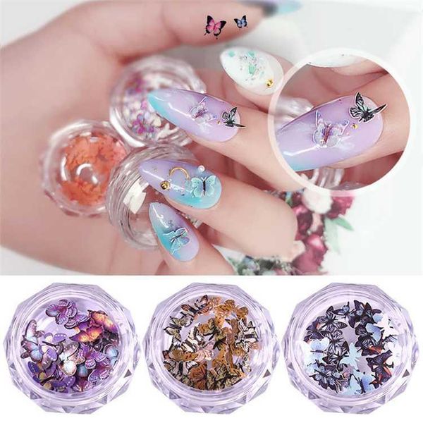 

box 3d butterfly nail sequins art flakes slices diy uv gel accessories charm manicure decorations 12 colors optionals1, Black