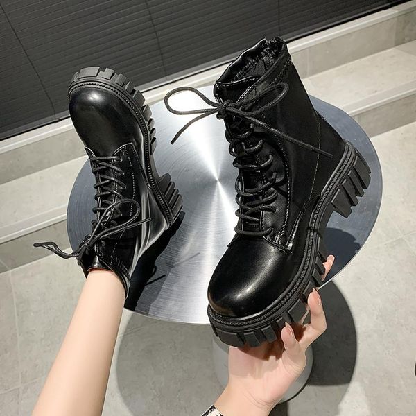 

boots 2021 autumn winter keep warm lace up bare fashion non-slip light ladies retro woman walking, Black
