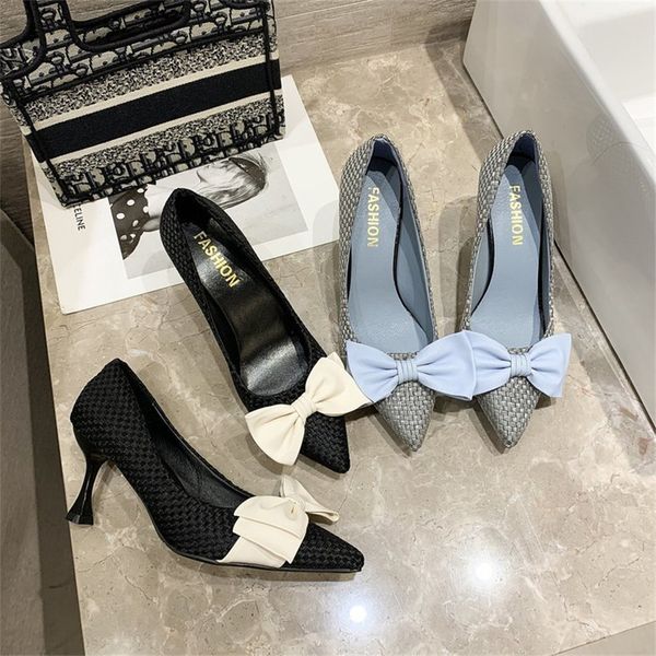 

2021 shoes high-heeled fashion single bow tie wineglass with pointed toe work fall womens, Black