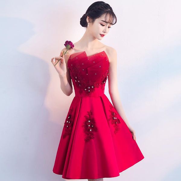 

bridesmaid dress wine short sweat lady girl women princess banquet performance party ball gown, White;pink